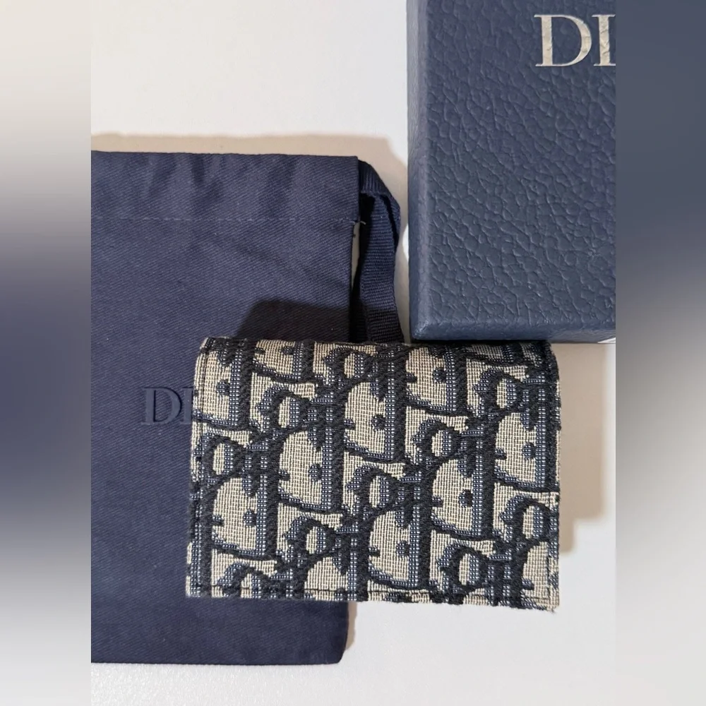 Dior Navy and Beige Monogram Card Holder Wallet